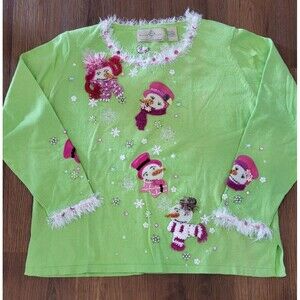 Vintage 90s Design Options Philip Jane Gordon Snowman Christmas Sweater L 3D